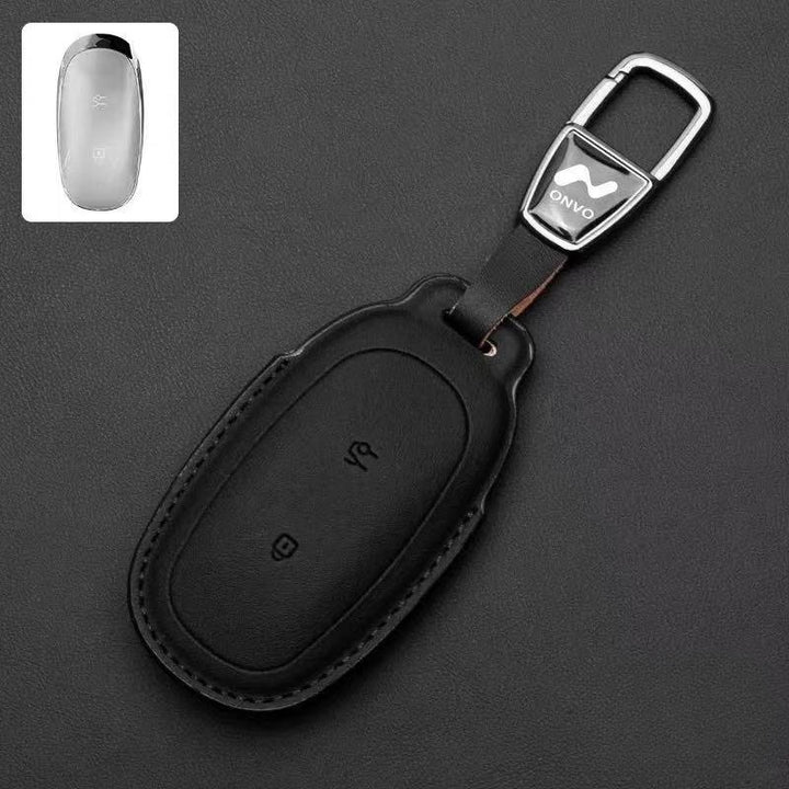 Leather Car Key Case Car Keychain for Onvo L60 - Evoevs