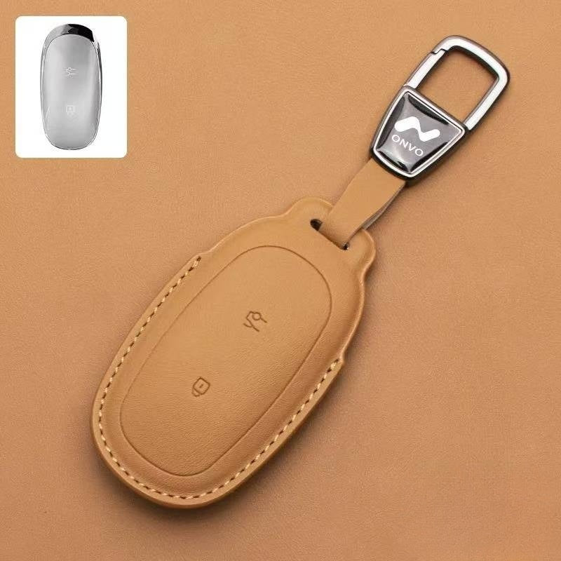 Leather Car Key Case Car Keychain for Onvo L60 - Evoevs