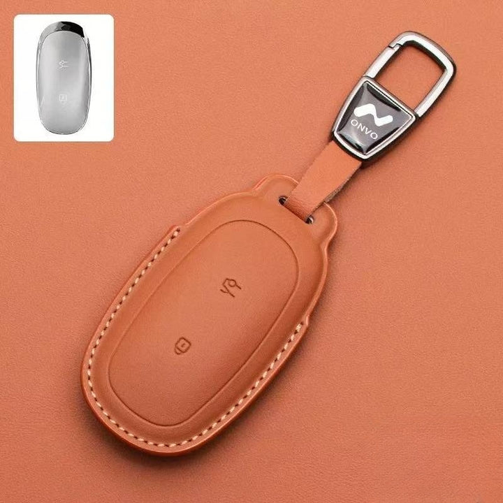 Leather Car Key Case Car Keychain for Onvo L60 - Evoevs