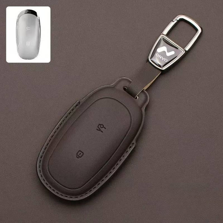 Leather Car Key Case Car Keychain for Onvo L60 - Evoevs