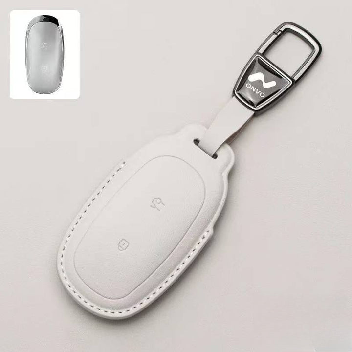 Leather Car Key Case Car Keychain for Onvo L60 - Evoevs