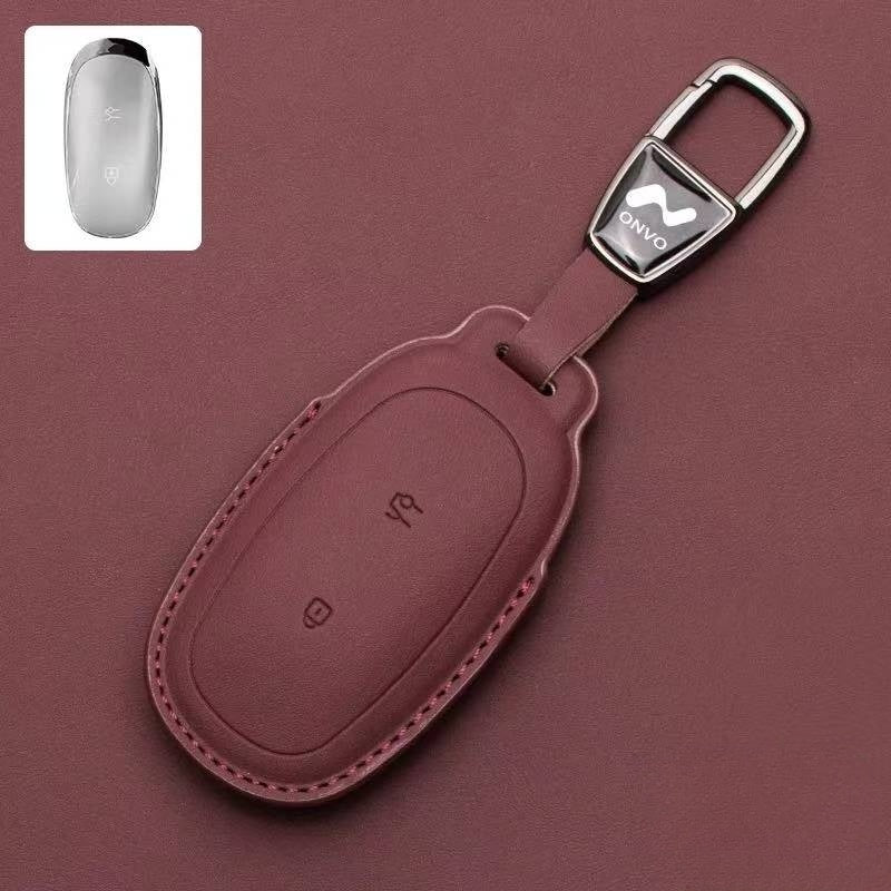 Leather Car Key Case Car Keychain for Onvo L60 - Evoevs